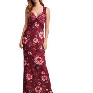Avec Les Filles Biased Cut Lace Trim Floral Maxi Slip Dress Size 4
